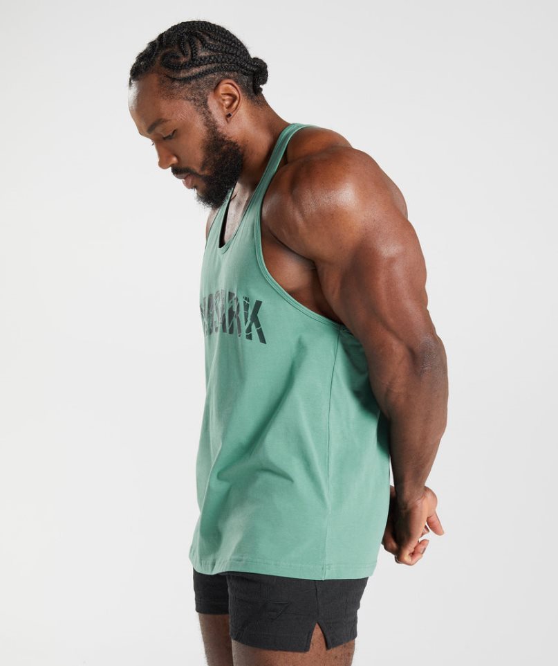 Men's Gymshark Power Stringer Tanks Green | NZ 7QPNVJ